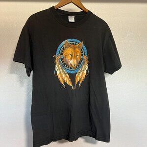 Vintage 2003 Wolf Animal Nature Black T-Shirt (Large)